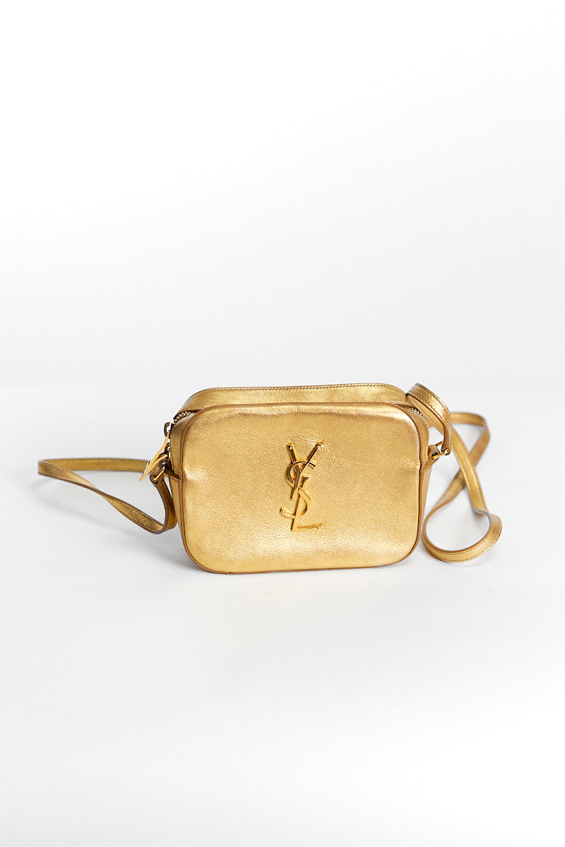 Saint Laurent Gold Leather Camera Crossbody Bag