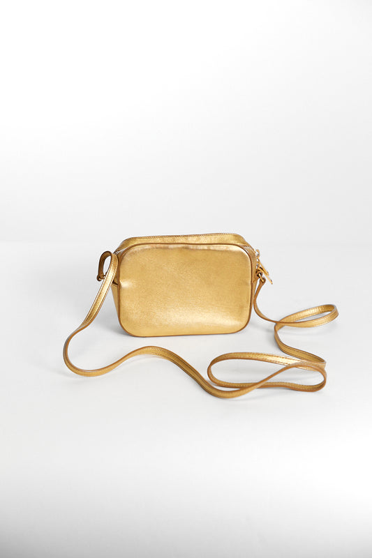 Saint Laurent Gold Leather Camera Crossbody Bag