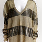 Saint Laurent Gold Striped Linen Blend V-Neck Sweater L