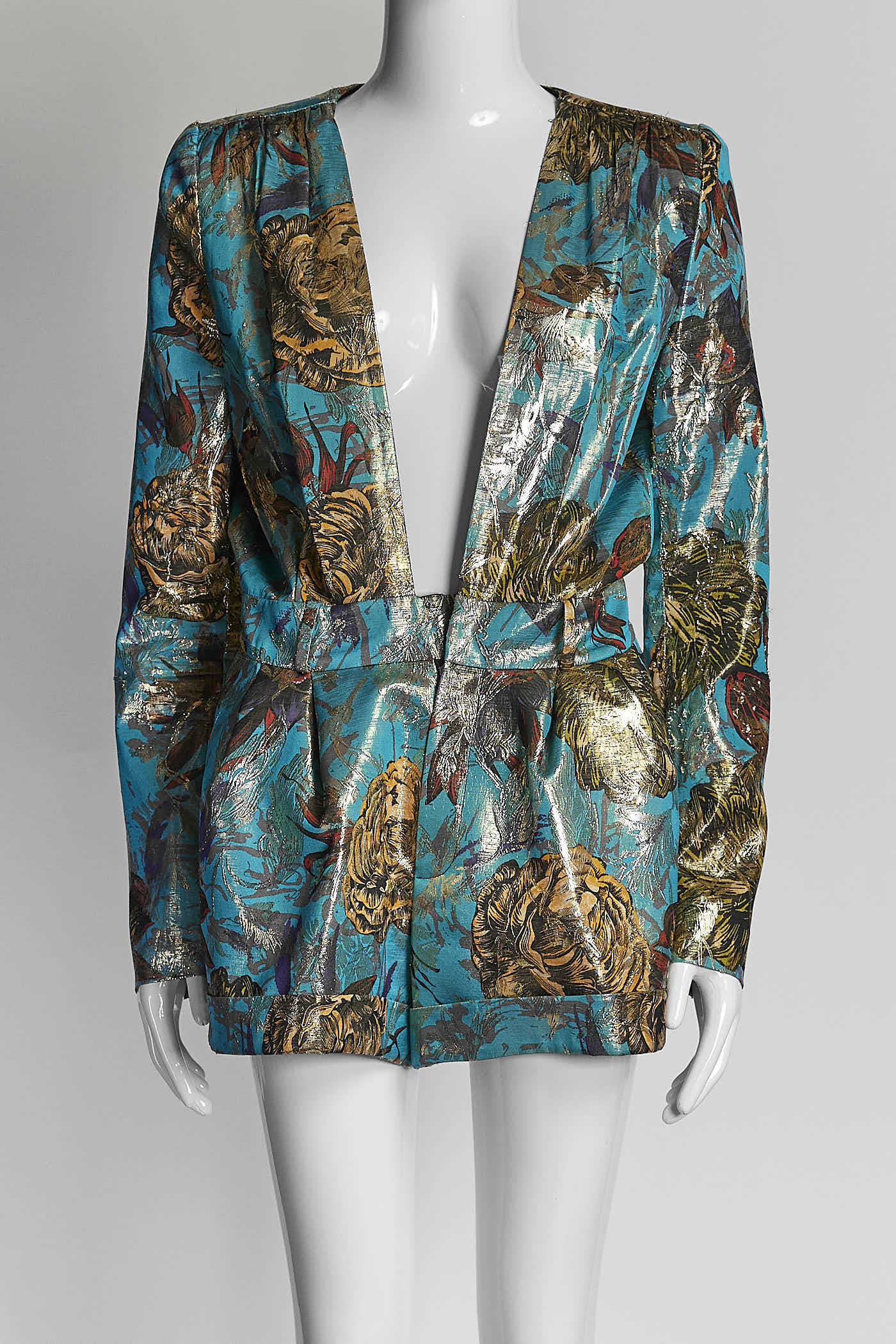 Saint Laurent Paris Gold Turquoise Print Romper 38