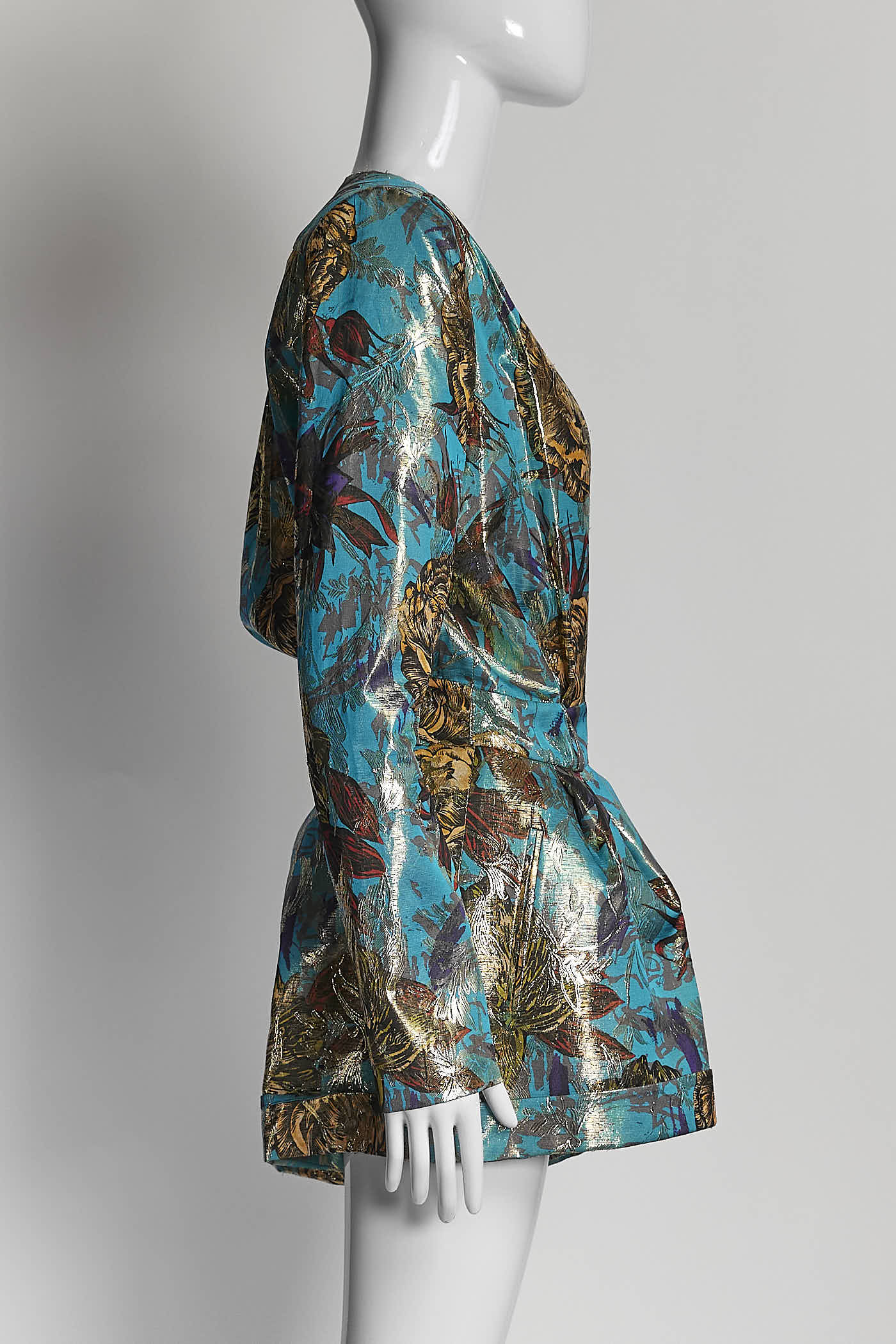 Saint Laurent Paris Gold Turquoise Print Romper 38