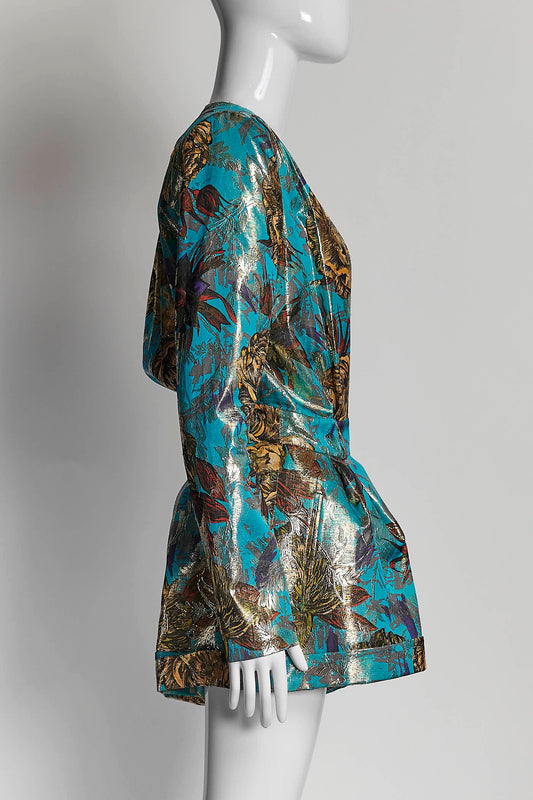 Saint Laurent Paris Gold Turquoise Print Romper 38