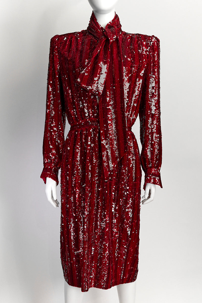 Saint Laurent Red Sequin Dress IT 40