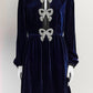 Saloni Navy Velvet Dress with Bow Detail UK8
