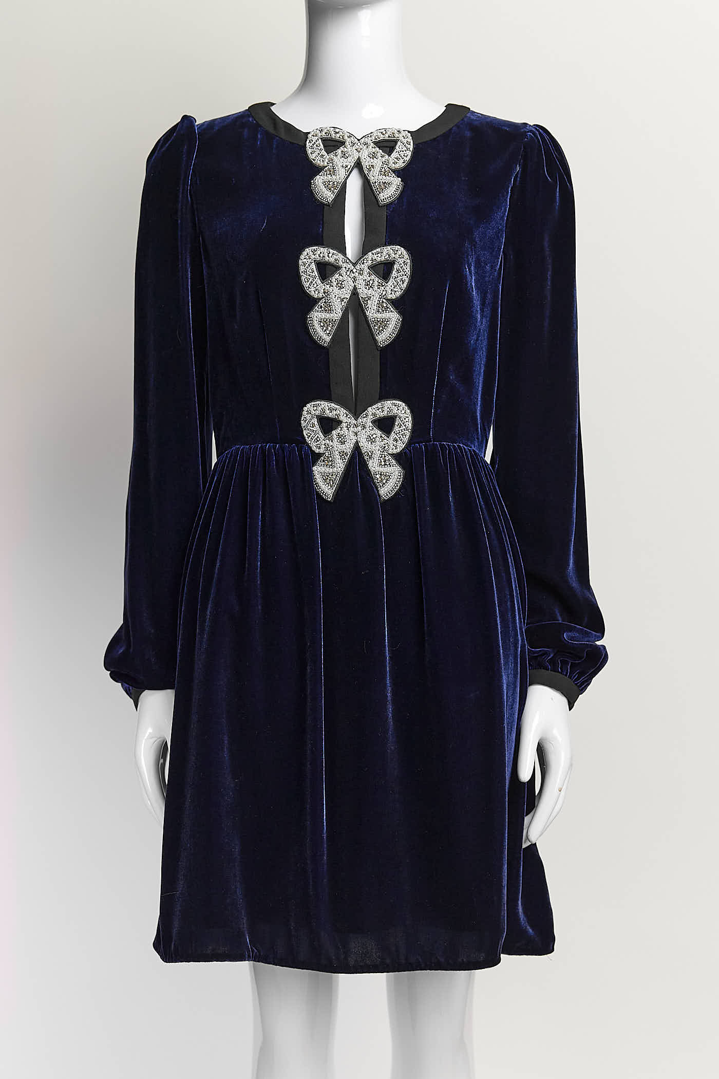 Saloni Navy Velvet Dress with Bow Detail UK8