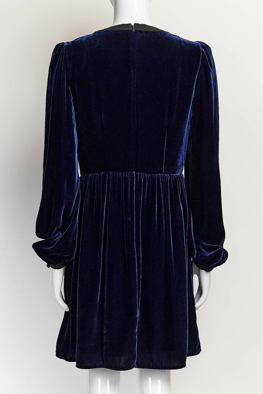 Saloni Navy Velvet Dress with Bow Detail UK8