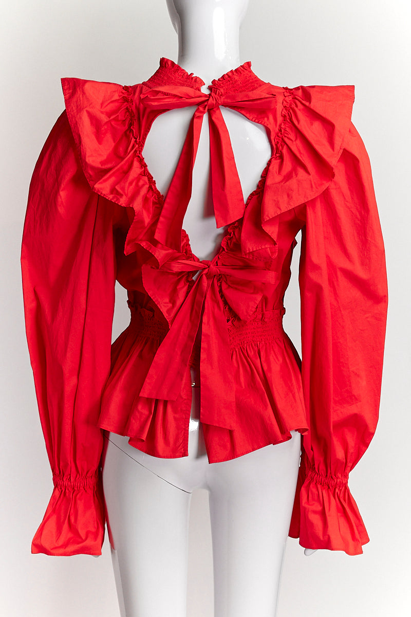 Sea New York Red Open-back Ruffled  Blouse US10