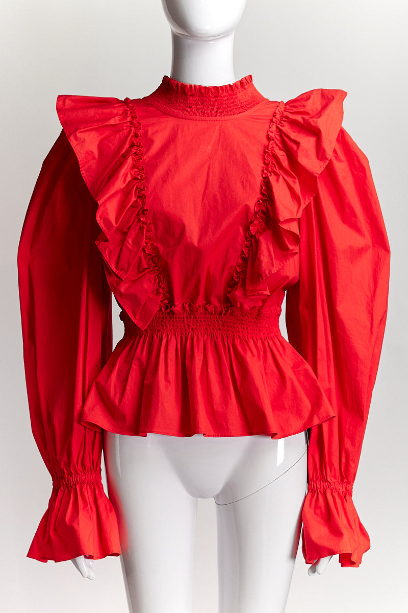 Sea New York Red Open-back Ruffled  Blouse US10