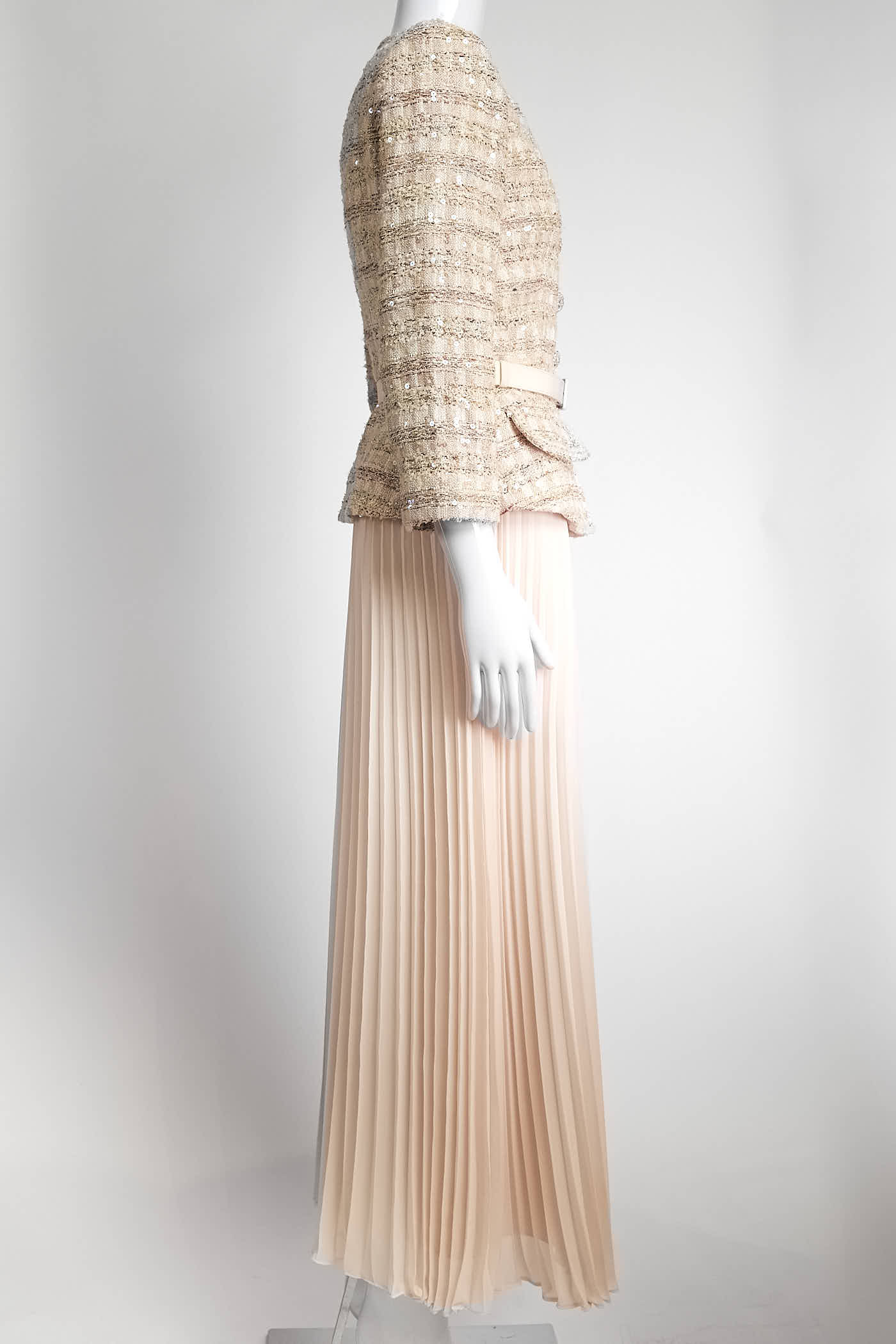 Self-Portrait Pink Tweed Sequin Blazer with Pink Pleated Skirt 4