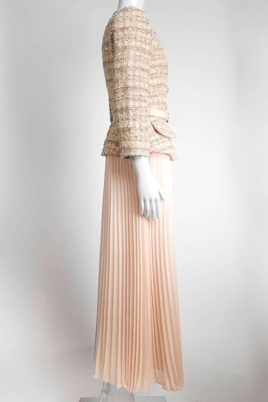 Self-Portrait Pink Tweed Sequin Blazer with Pink Pleated Skirt 4