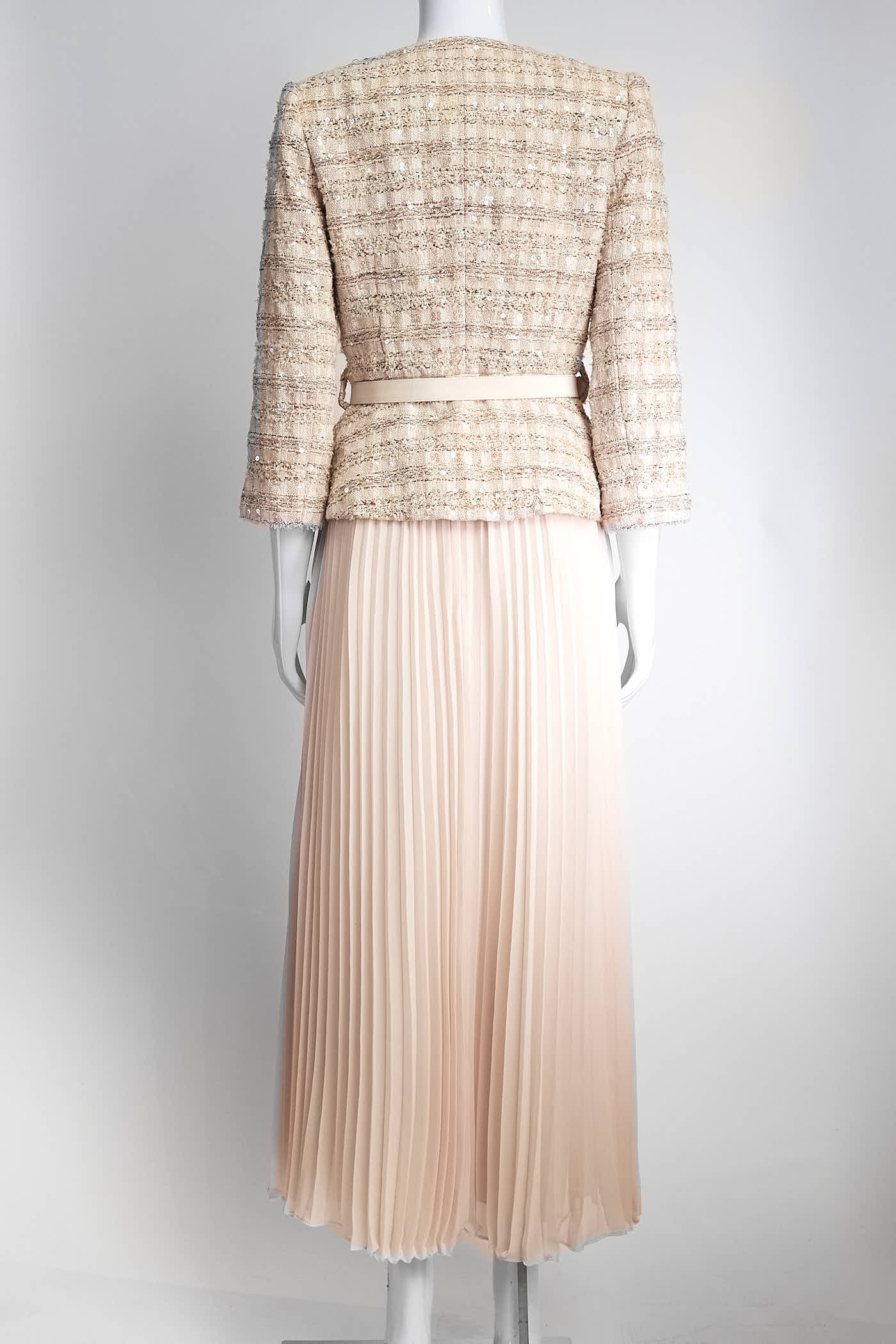 Self-Portrait Pink Tweed Sequin Blazer with Pink Pleated Skirt 4