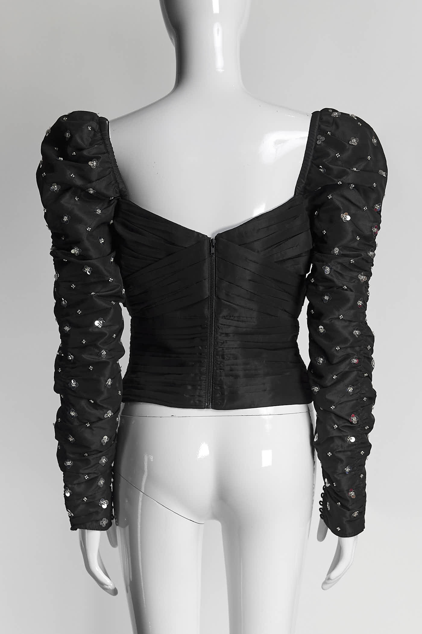 Self-Portrait Sequinned Ruched-Taffeta Top US6