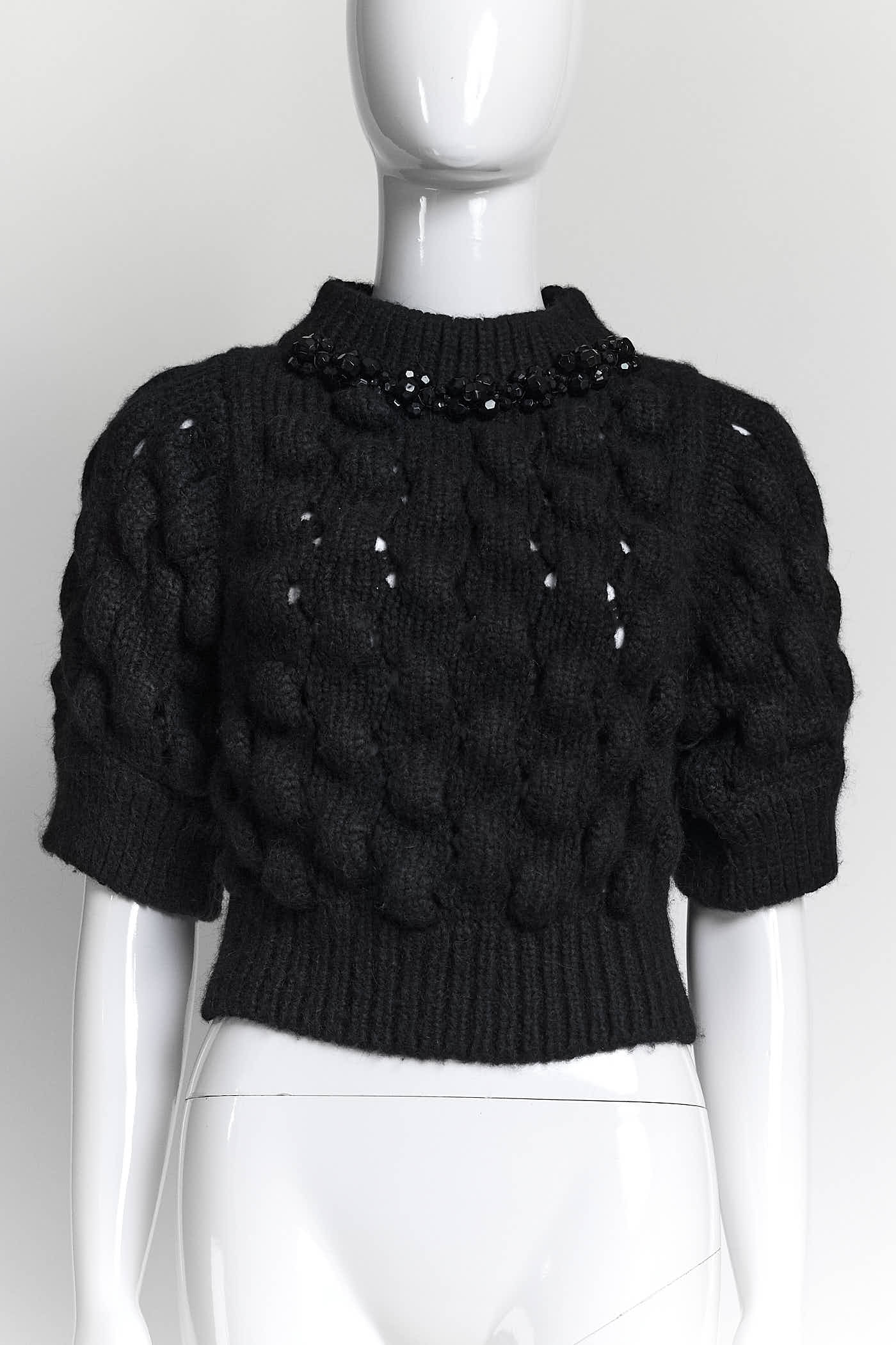 Simone Rocha Black Wool Short-sleeved Sweater with Beaded S