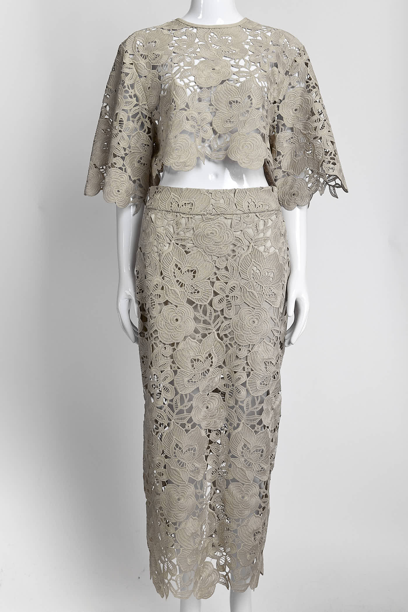Smythe Beige Lace Top/Pencil Skirt Set 4