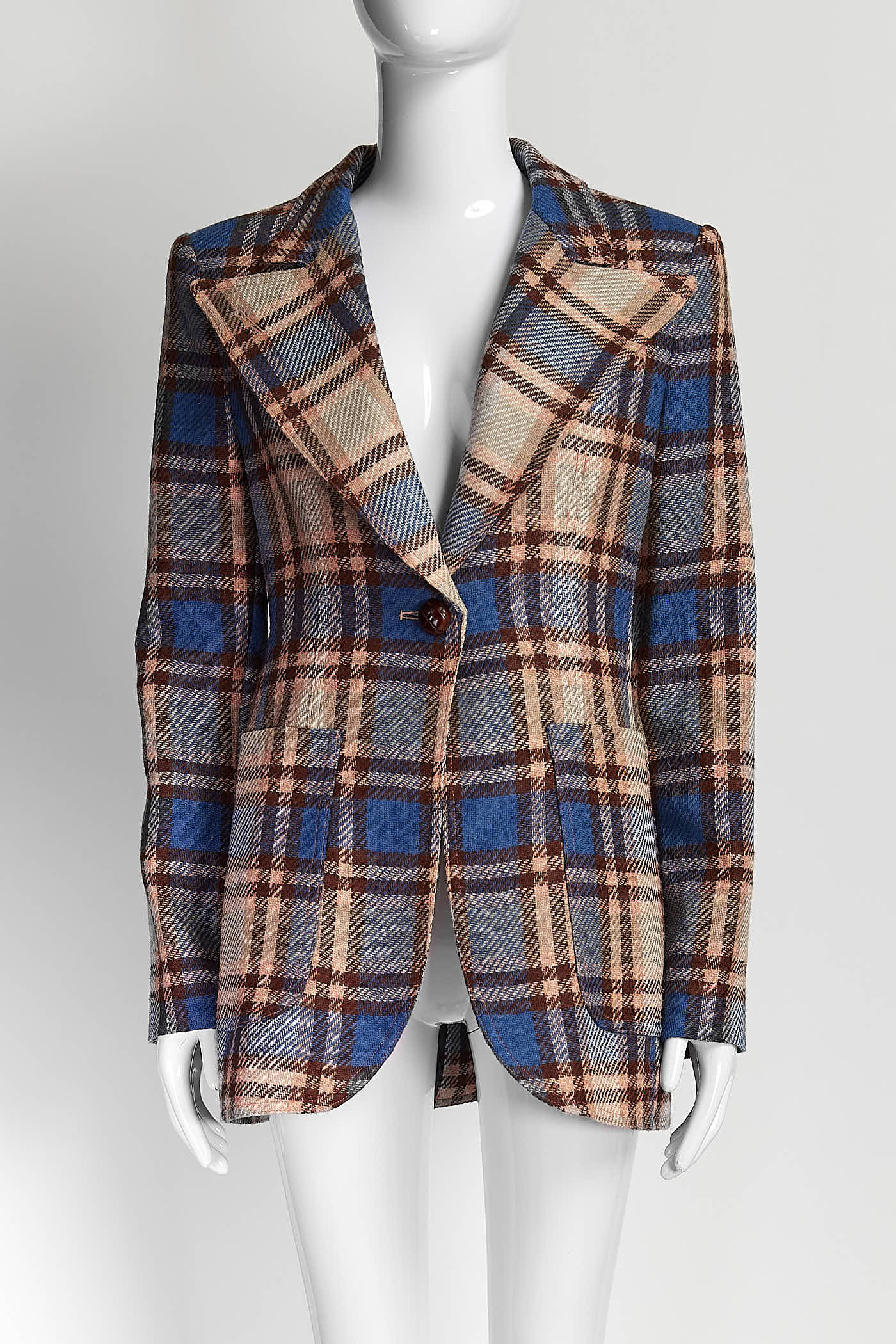 Smythe Pink/Blue Plaid Wool Blazer 4