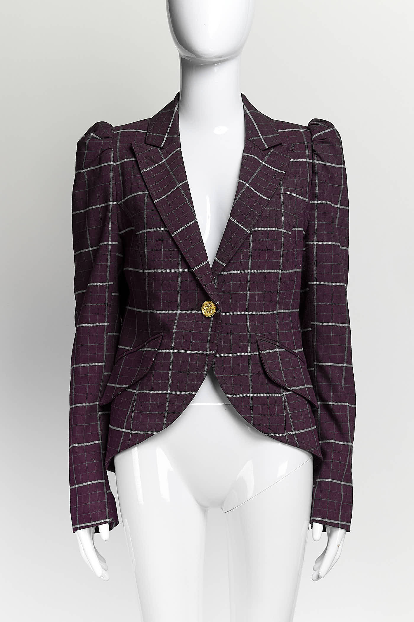 Smythe Purple Plaid Single Breasted Blazer 8