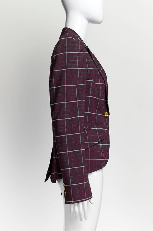 Smythe Purple Plaid Single Breasted Blazer 8
