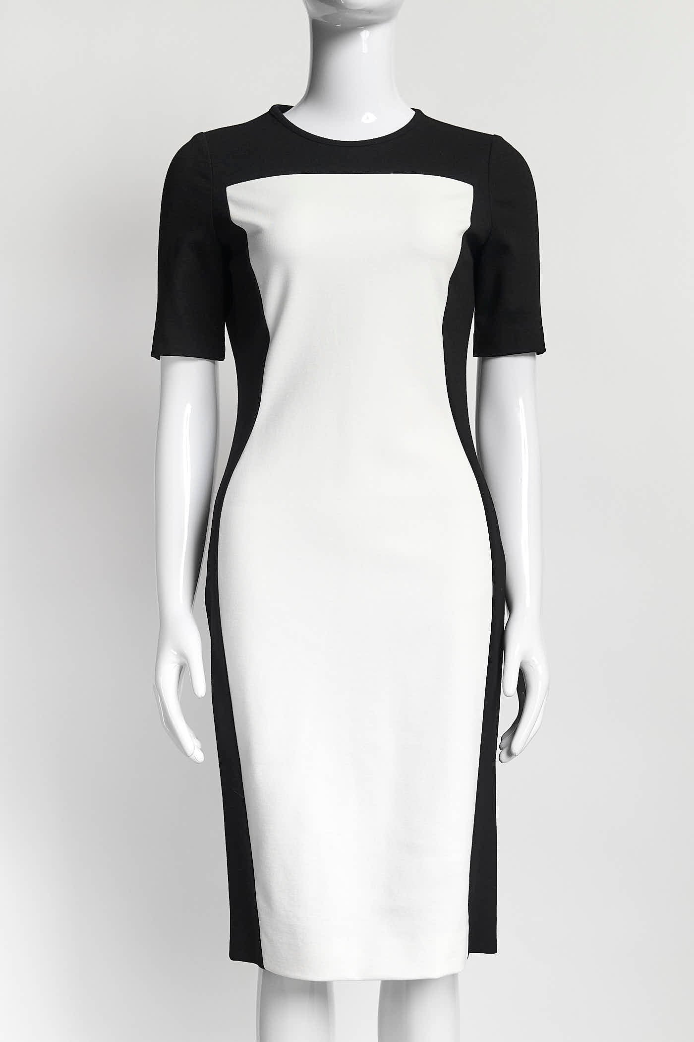 Stella McCartney Black/White Neck Knee-Length Dress 42