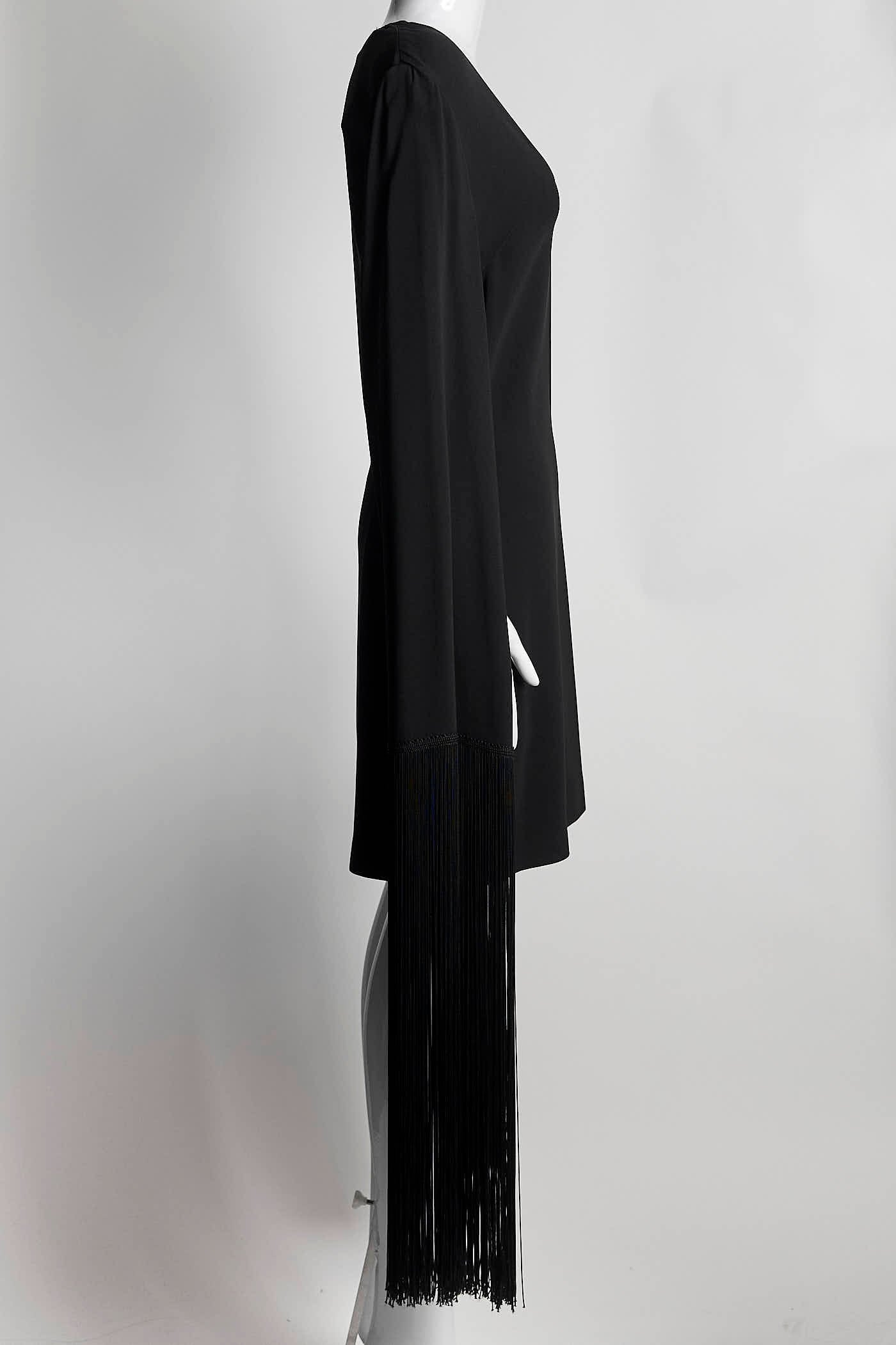 Stella Mccartney Long Black Fringed Cuff V-neck Dress 38