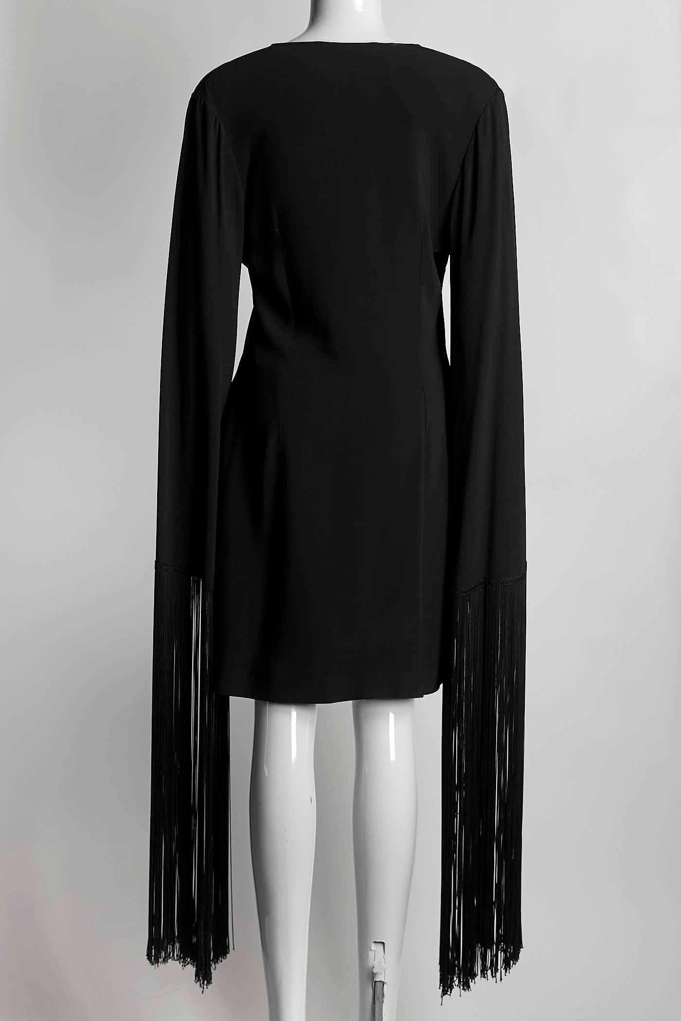 Stella Mccartney Long Black Fringed Cuff V-neck Dress 38
