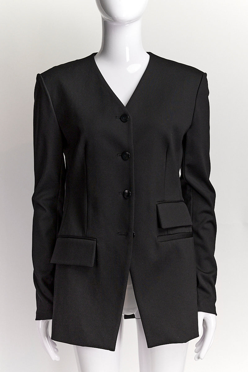 TIBI  Black Collarless Single-Breasted Scuba Blazer US 4