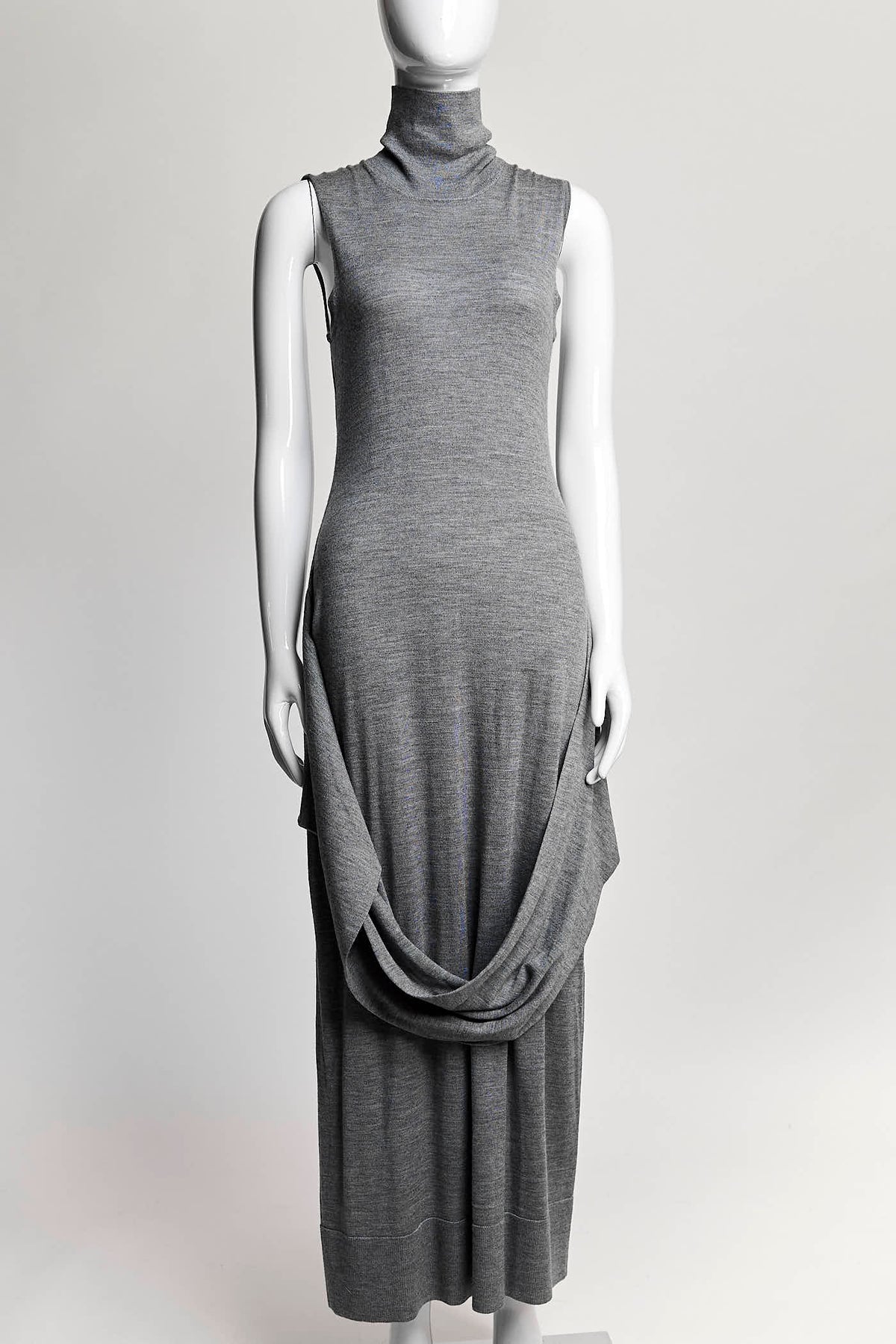 TOTEME Turtle Neck Draped Grey Wool-Silk Knit Dress S