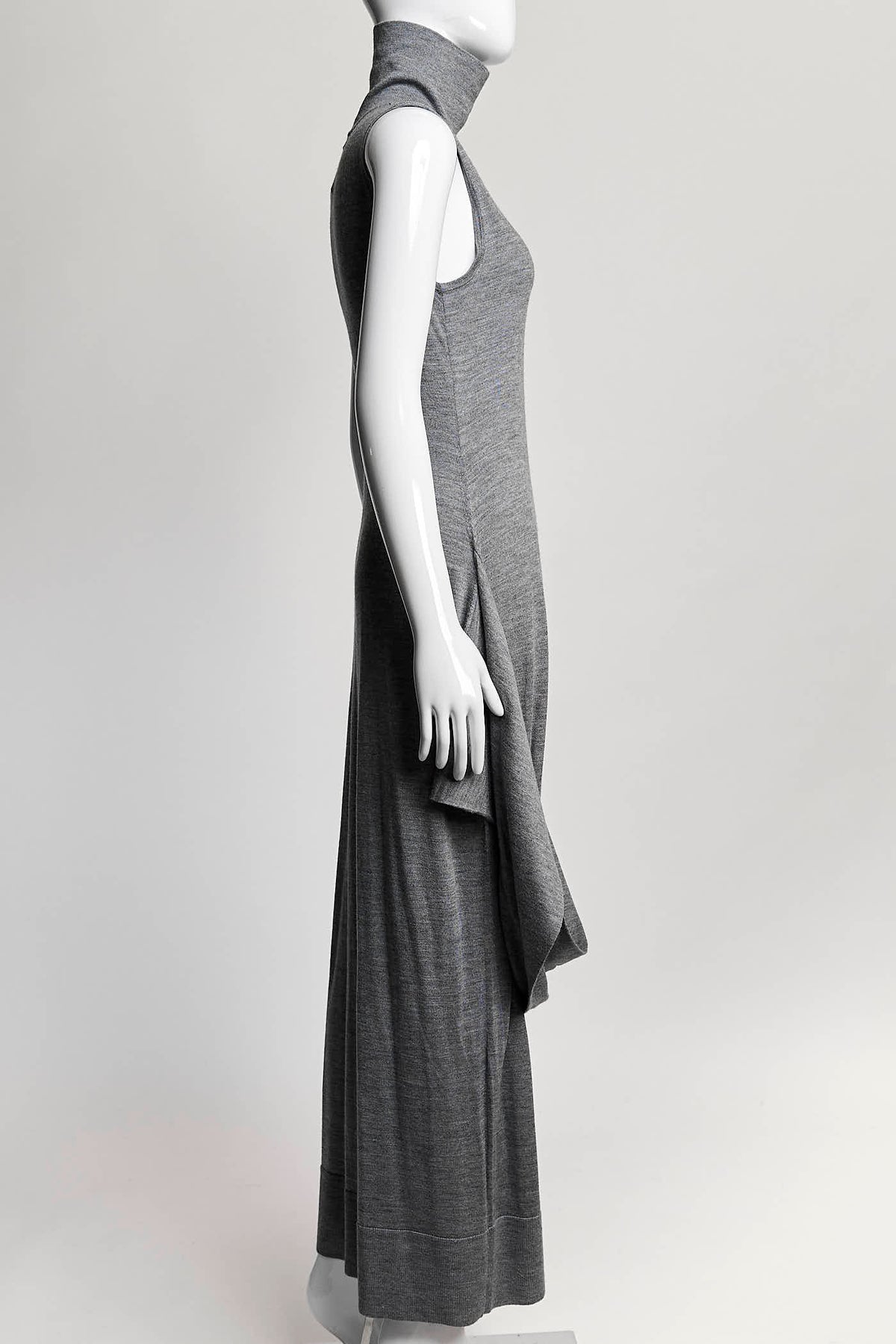 TOTEME Turtle Neck Draped Grey Wool-Silk Knit Dress S