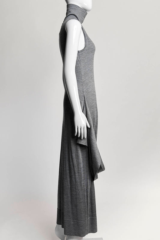 TOTEME Turtle Neck Draped Grey Wool-Silk Knit Dress S