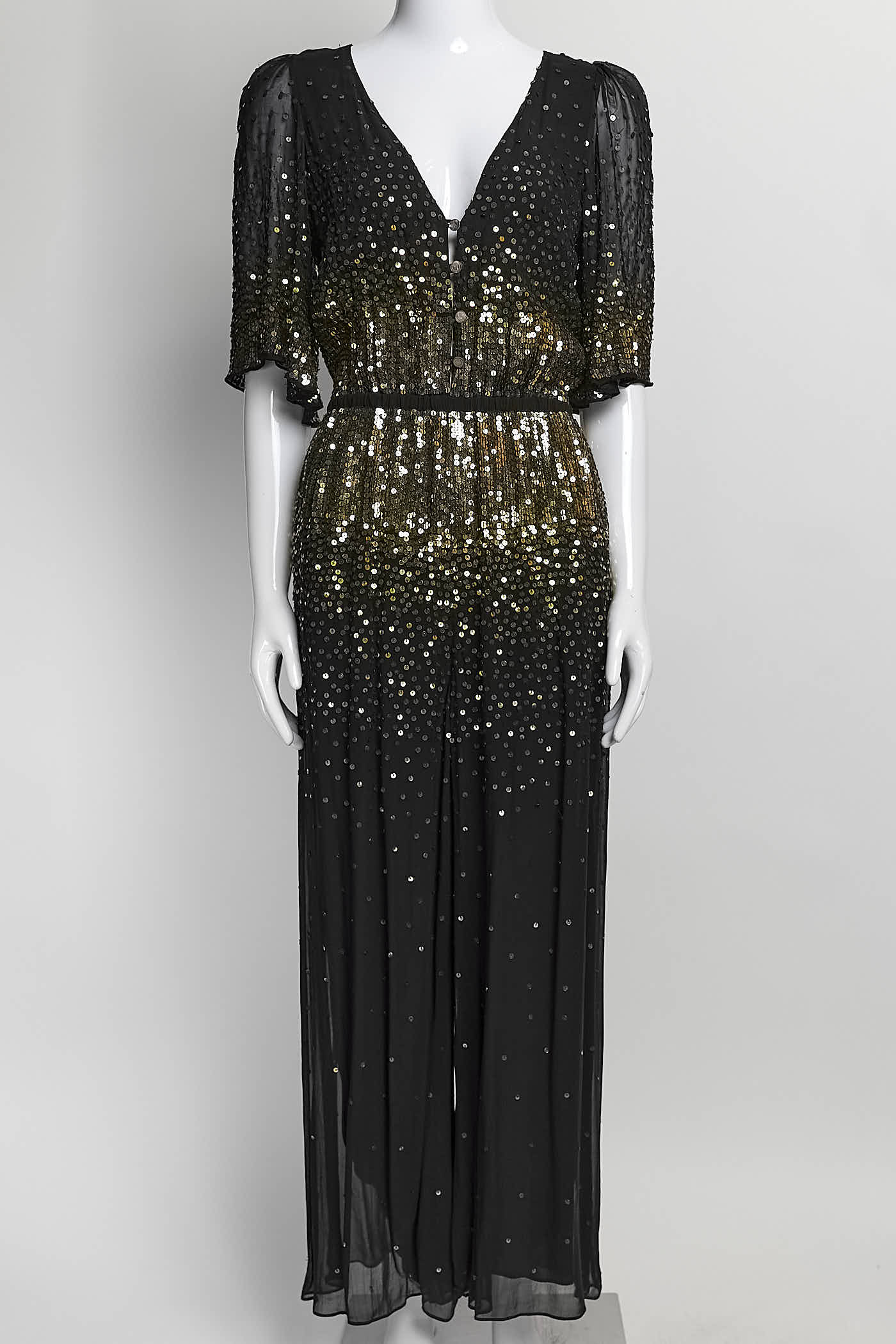Temperley London Gold Sequin Black Jumpsuit US4