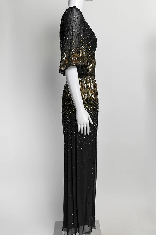 Temperley London Gold Sequin Black Jumpsuit US4