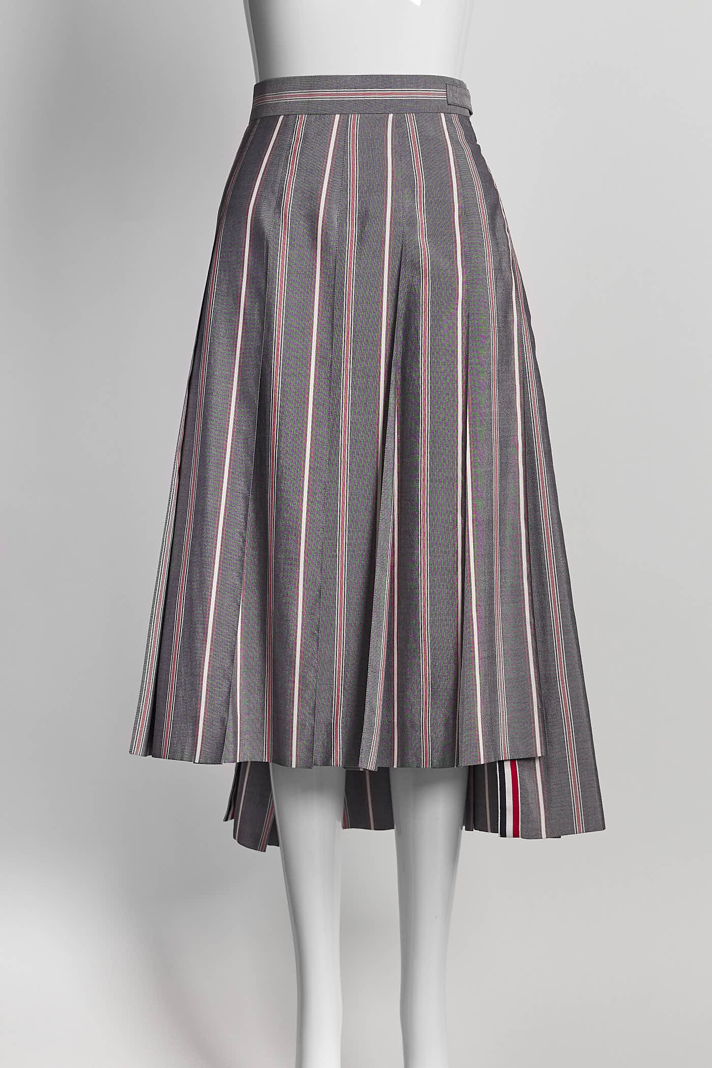 Thom Browne Grey Pleated Striped Midi Skirt 46