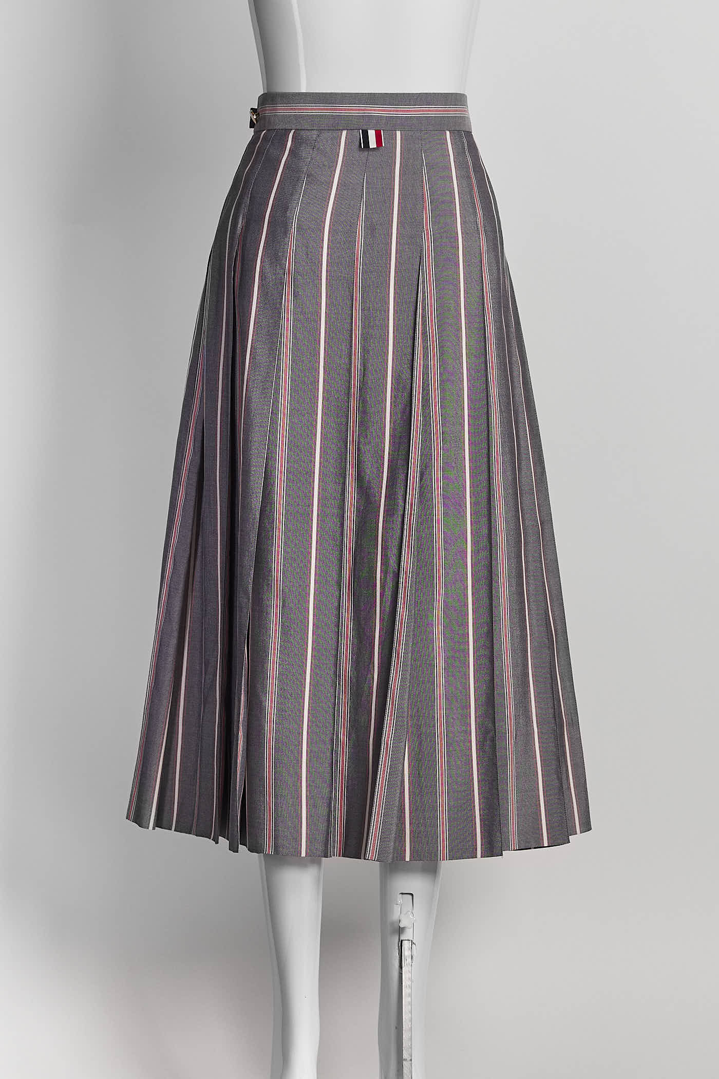 Thom Browne Grey Pleated Striped Midi Skirt 46