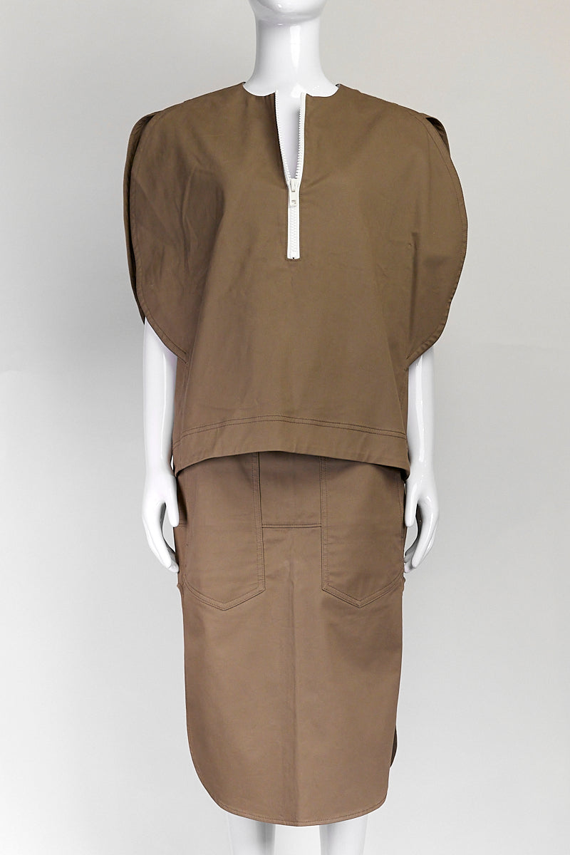 Tibi Khaki Cotton Top/Skirt Set US 4