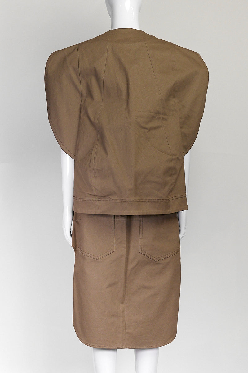 Tibi Khaki Cotton Top/Skirt Set US 4