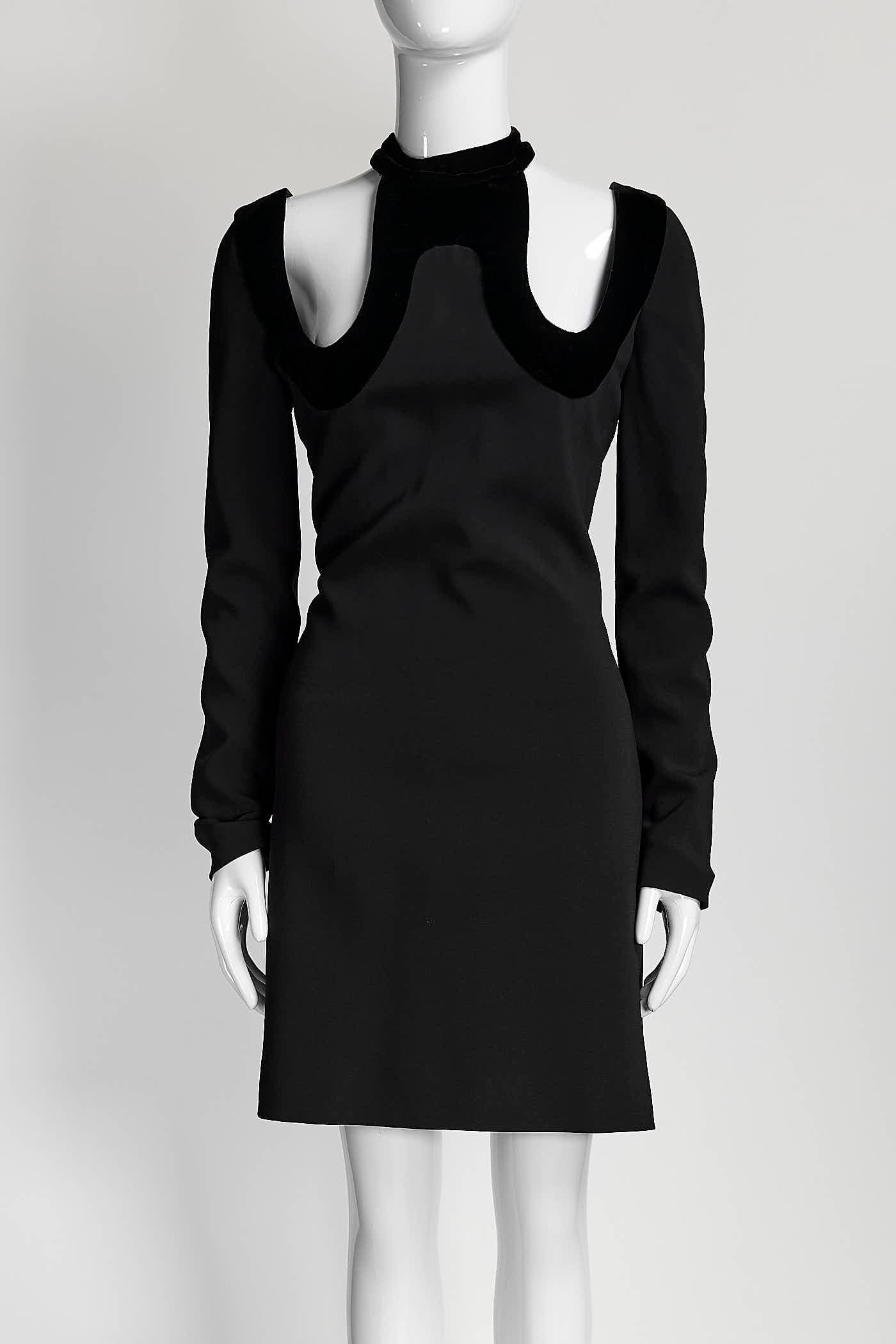 Tom Ford Black Shoulder Cut-off Dress with Velvet Detail 44