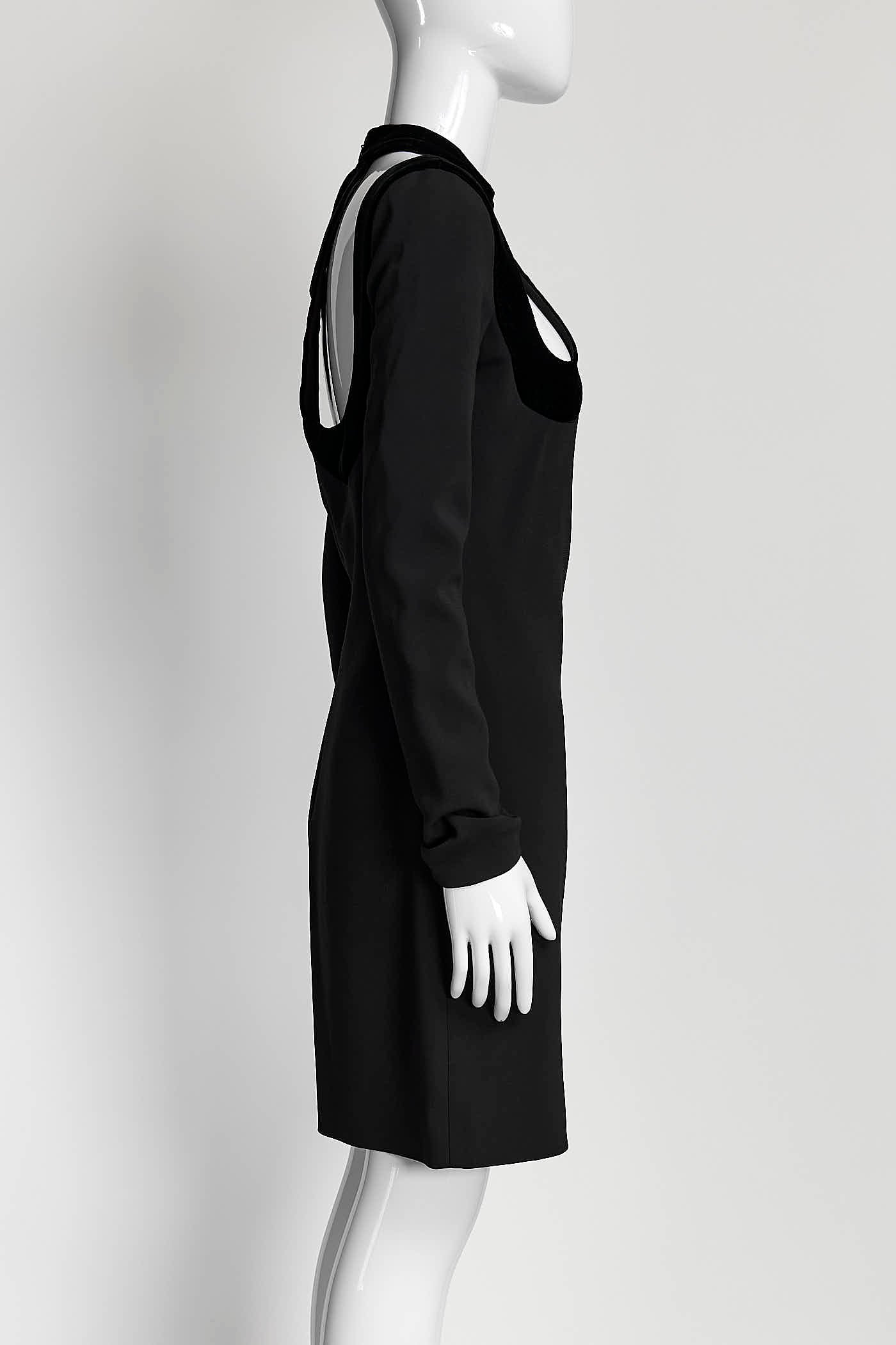 Tom Ford Black Shoulder Cut-off Dress with Velvet Detail 44