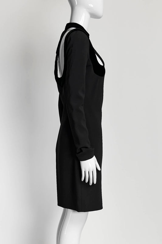 Tom Ford Black Shoulder Cut-off Dress with Velvet Detail 44