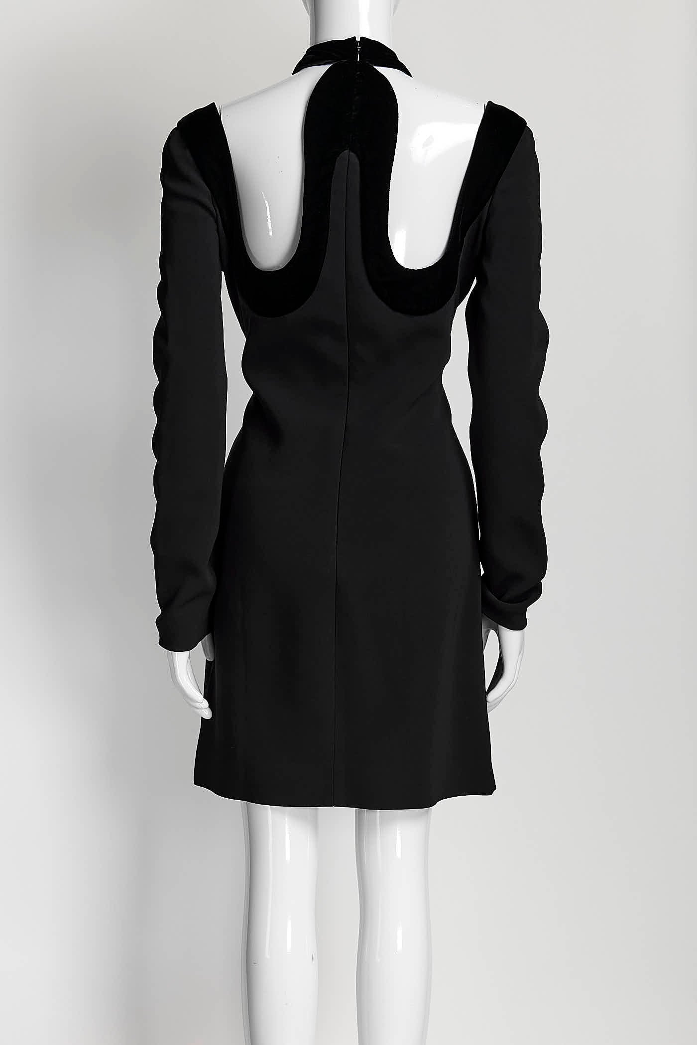 Tom Ford Black Shoulder Cut-off Dress with Velvet Detail 44