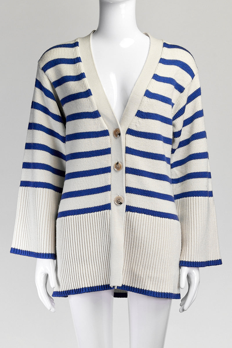 Toteme Blue Striped Knitted Cardigan S