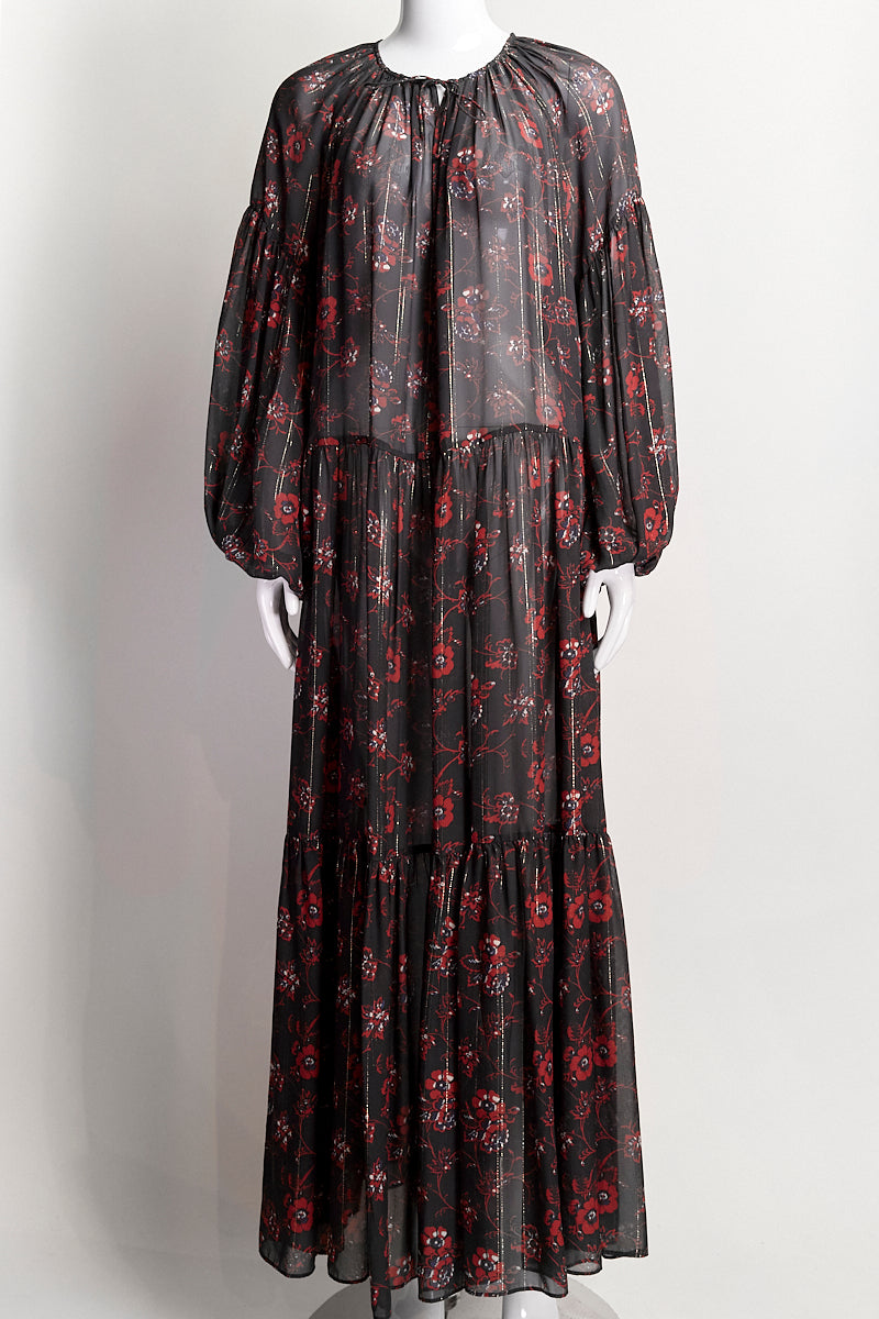 Ulla Johnson Black Silk Floral Long Dress US6