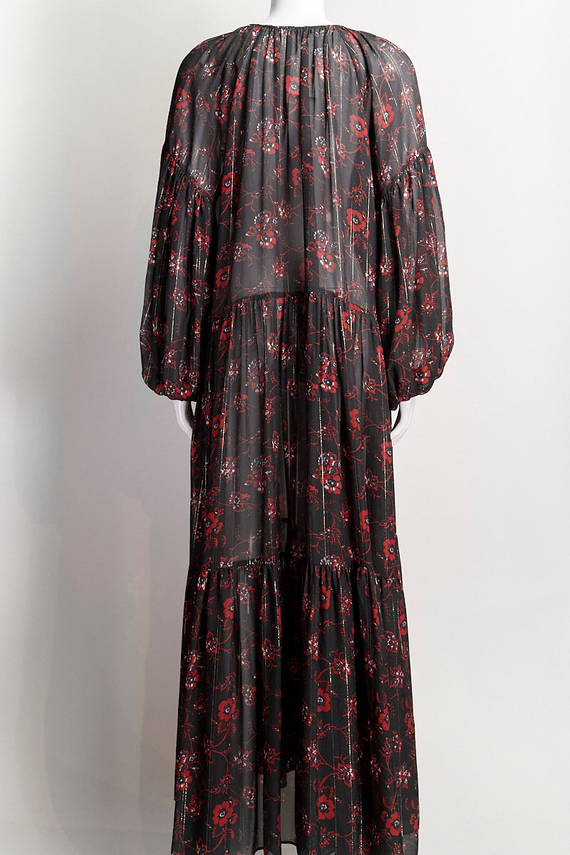 Ulla Johnson Black Silk Floral Long Dress US6