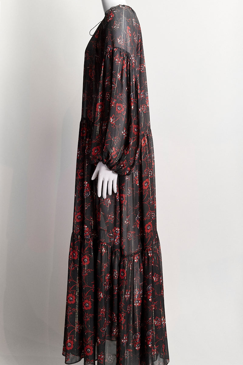 Ulla Johnson Black Silk Floral Long Dress US6