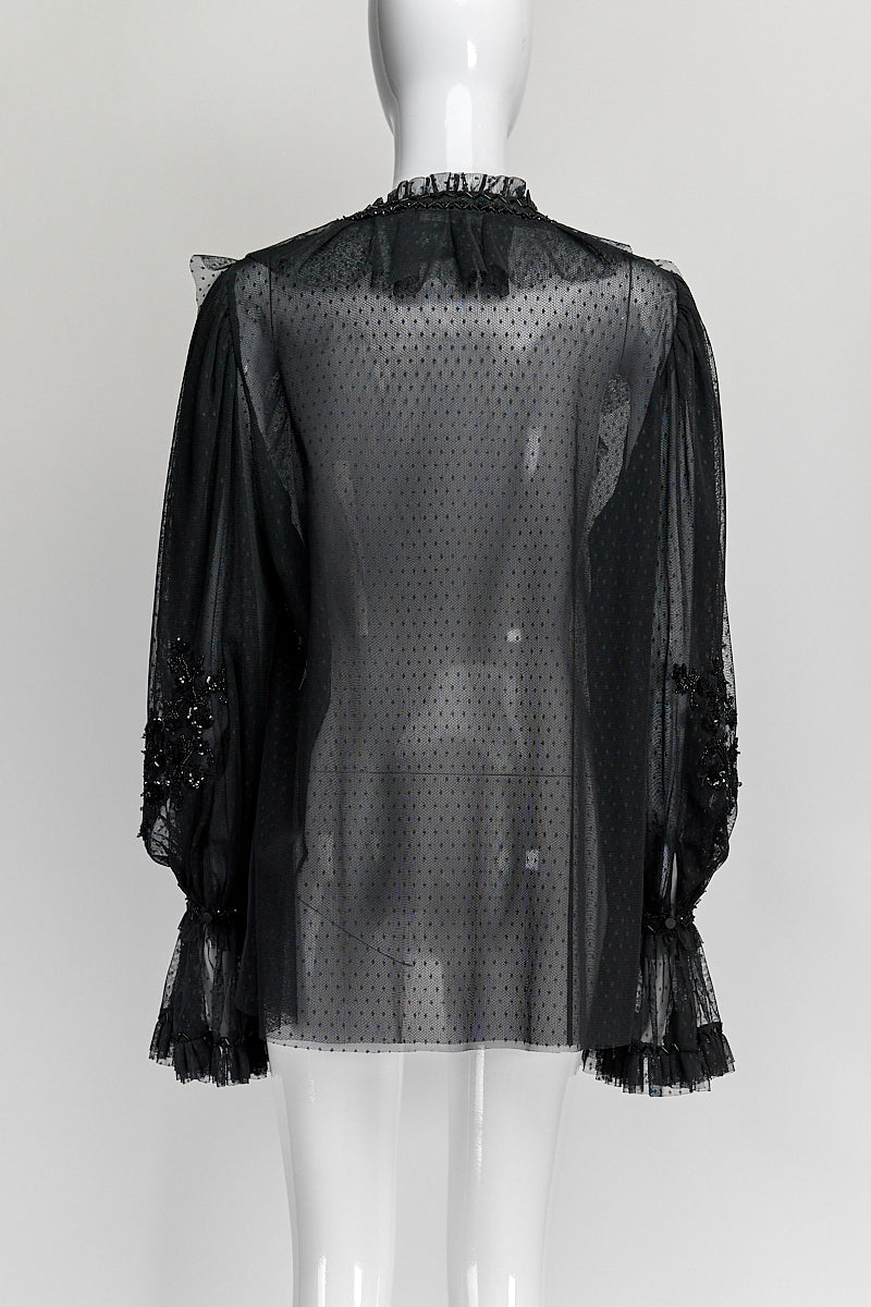 Ungaro Black PolkaDot Jordanne Blouse L