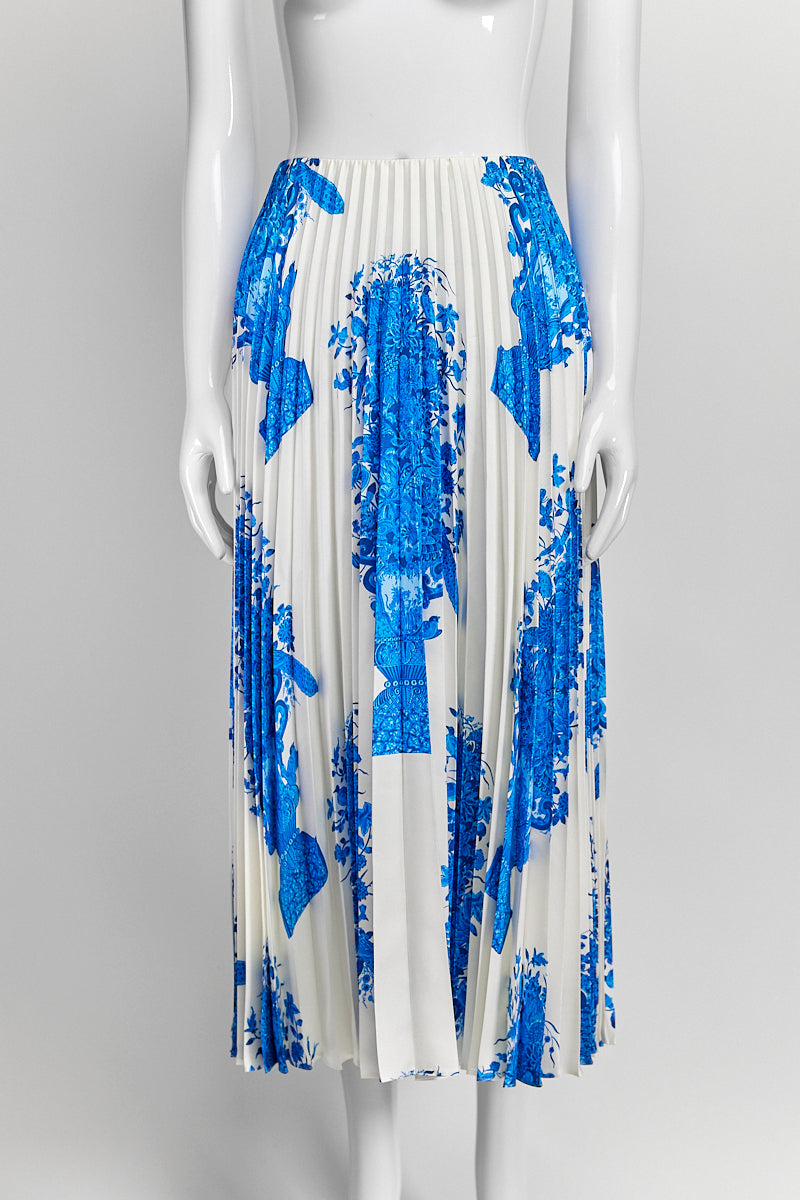 Valentino Cream/Blue Pleated Skirt IT 40