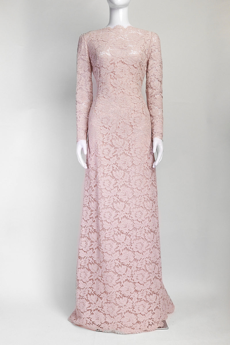 Valentino Light Pink Floral Lace Long Sleeve Gown US 8