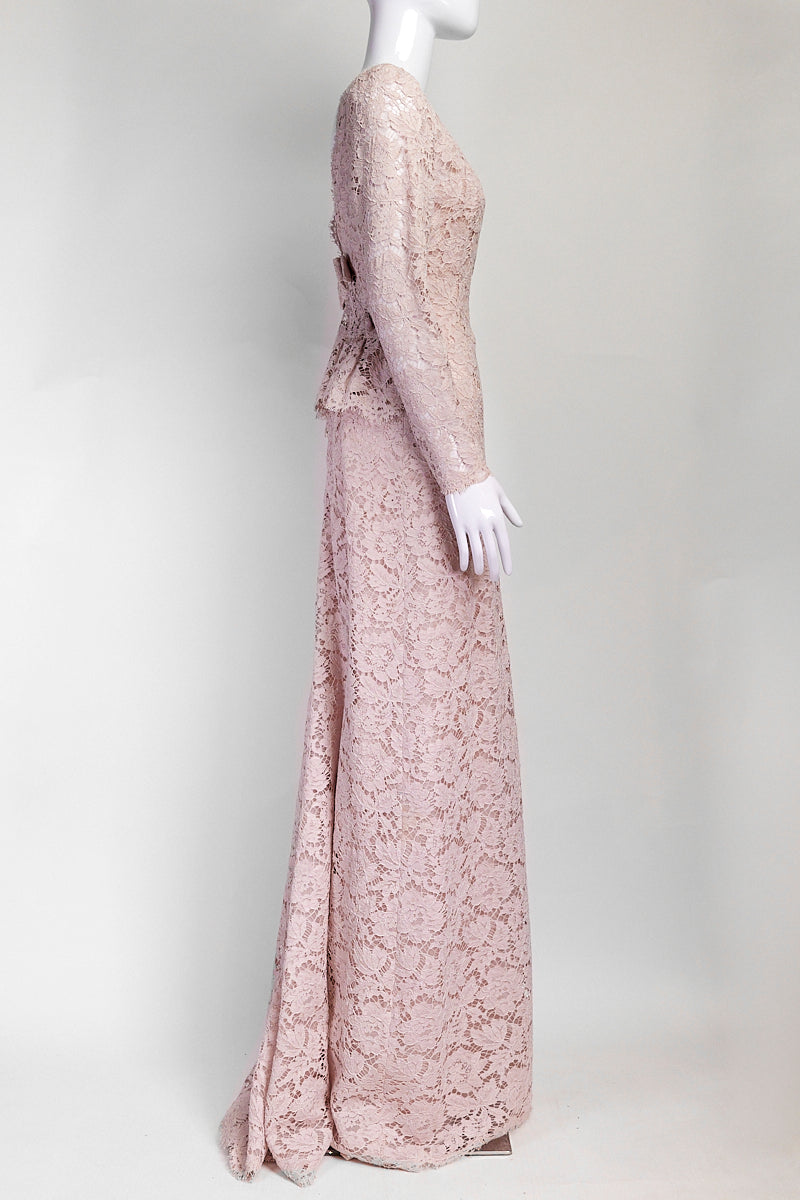 Valentino Light Pink Floral Lace Long Sleeve Gown US 8