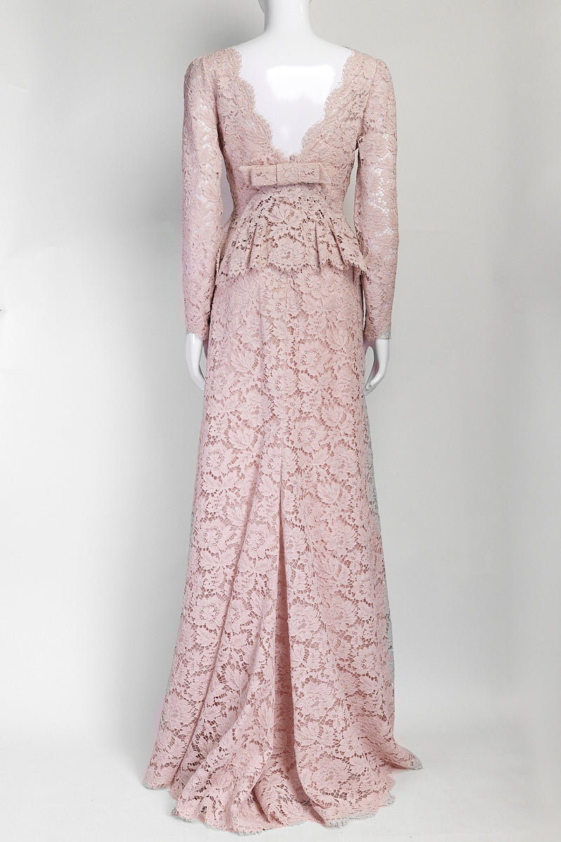 Valentino Light Pink Floral Lace Long Sleeve Gown US 8