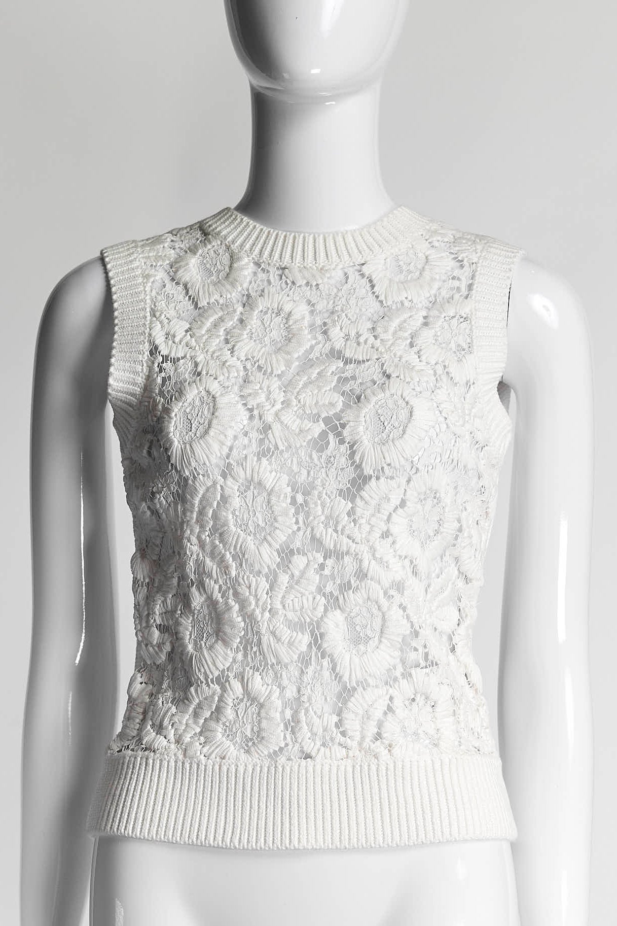 Valentino White Lace Knit Vest M