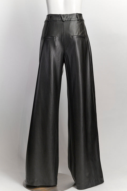 Veronica Beard Black Wide-Leg Vegan Leather Pants US 8