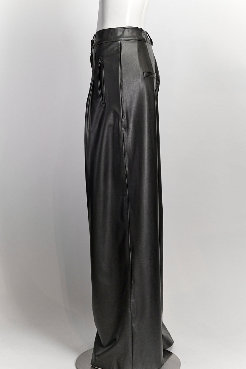 Veronica Beard Black Wide-Leg Vegan Leather Pants US 8